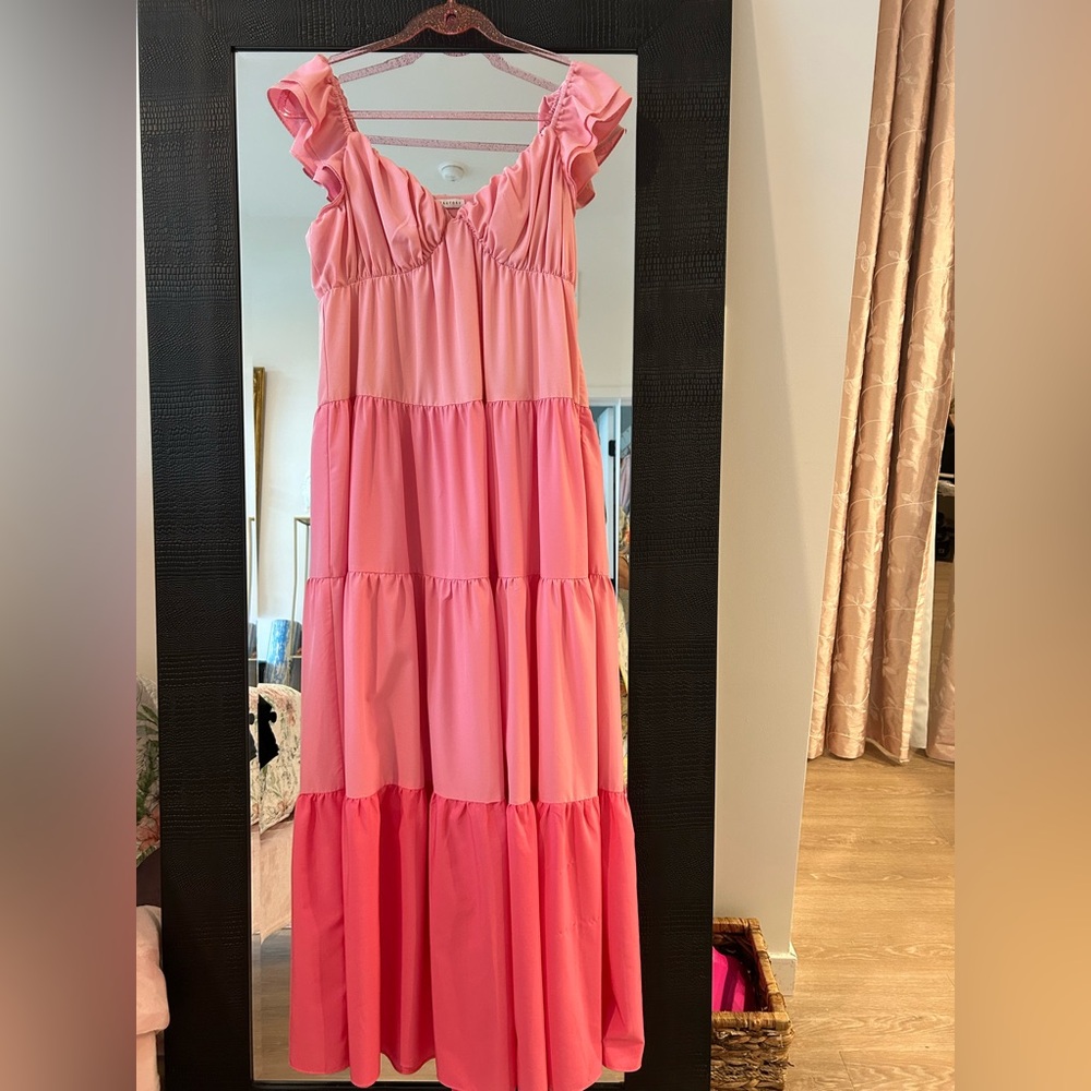 English Factory Pink tiered maxi dress